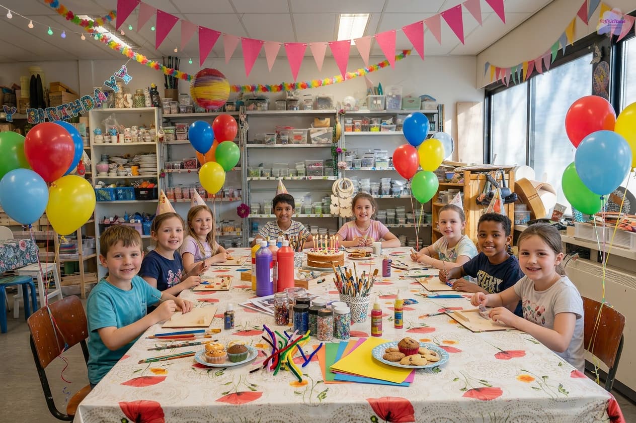 Firefly_Photorealistic professional photography. Group of 6-8 children_celebrating a birthday 664441 (1)