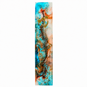 One-of-a-Kind Resin Mezuzah Case in Turquoise, Copper & Bronze