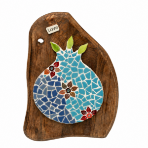 Blue Pomegranate of Love on Rustic Wood