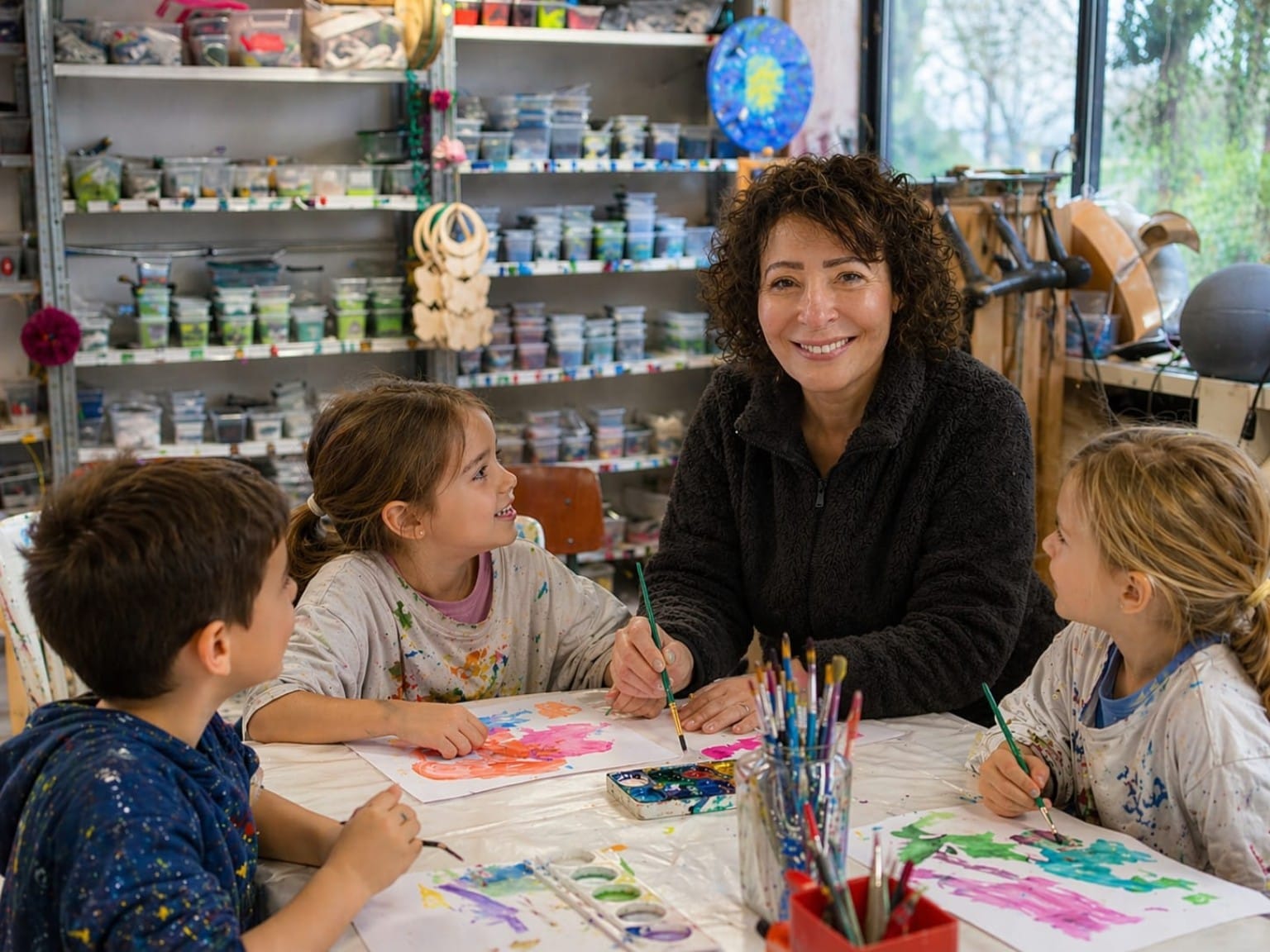 Yaffa samen met kinderen in de studio